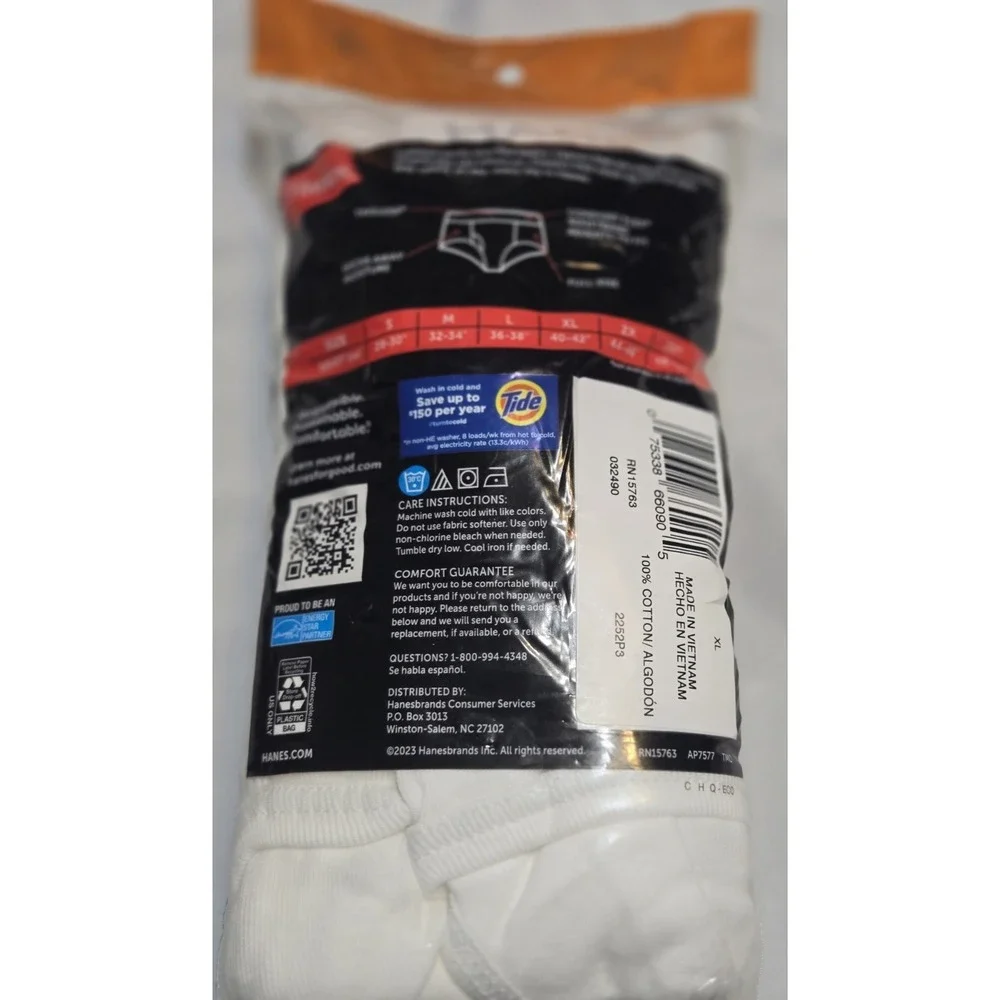 New Hanes 3-Count PackWhite Tagless Briefs Men's XL 40